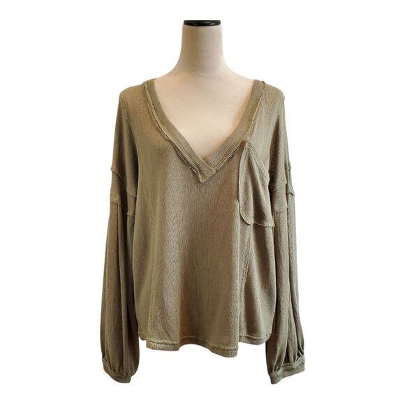 POL SZ L "Look In Your Eyes" Lightweight Long Sleeve Sweater in Dusty Olive - Picture 2 of 10